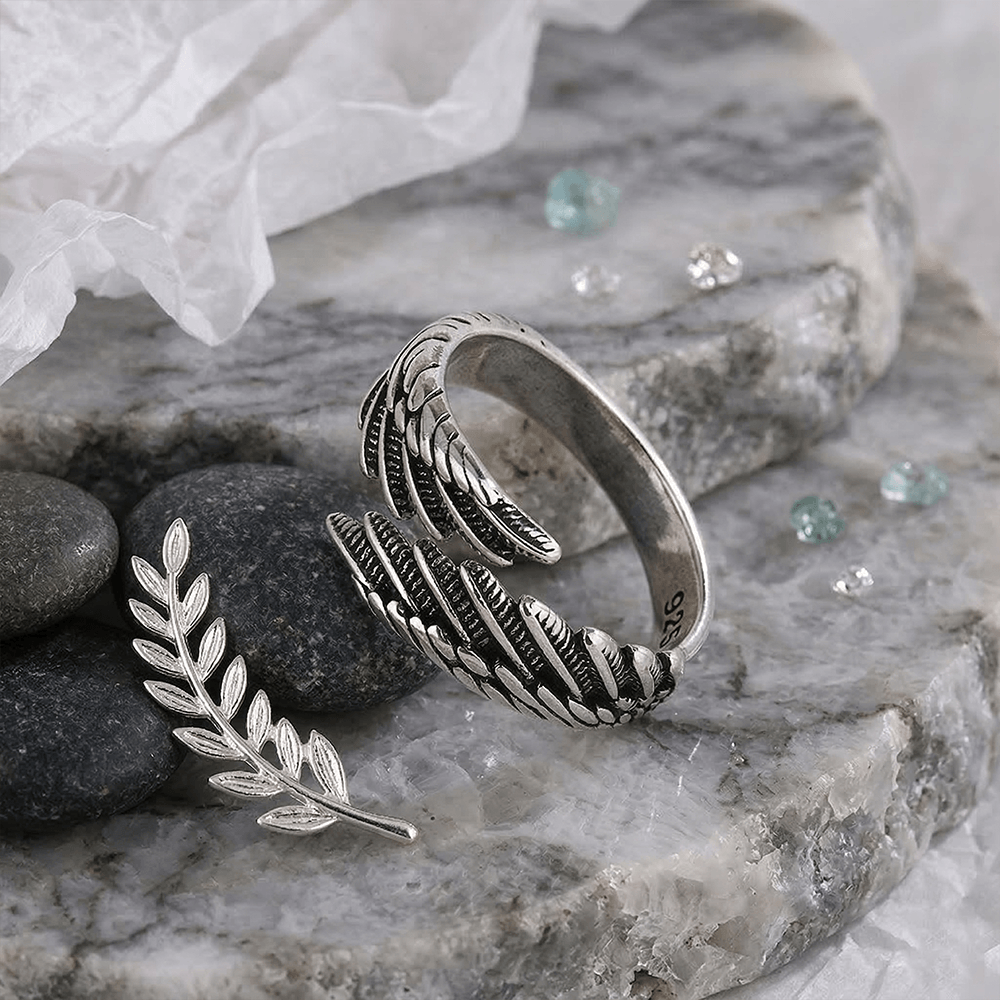 Silver Angel Wing Open Adjustable Ring