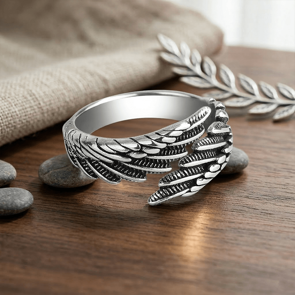 Silver Angel Wing Open Adjustable Ring