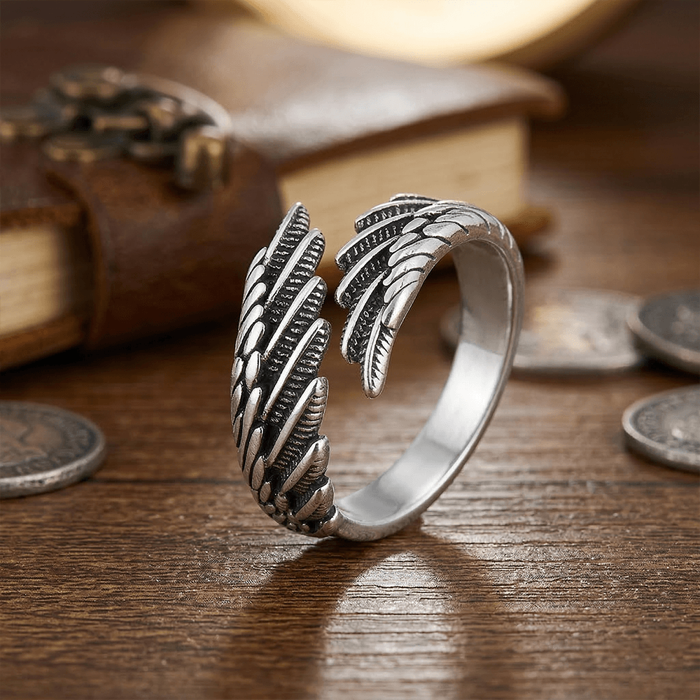 Silver Angel Wing Open Adjustable Ring