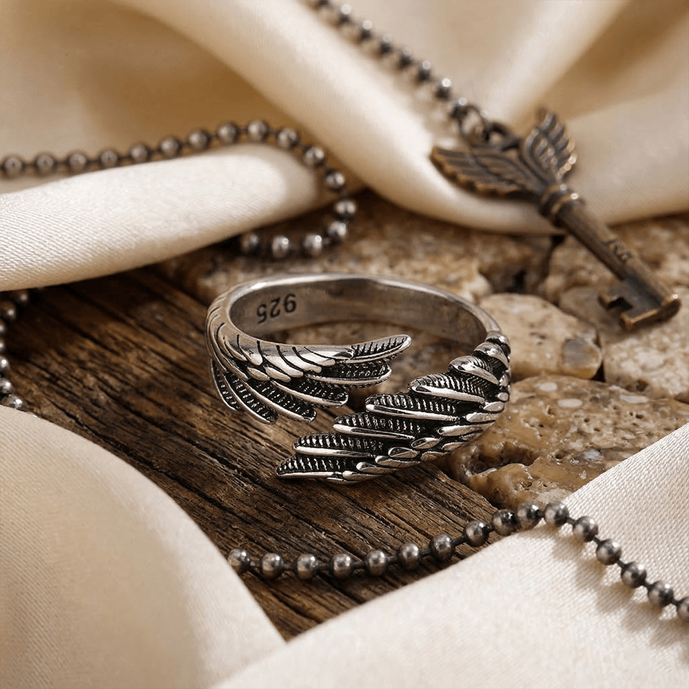 Silver Angel Wing Open Adjustable Ring