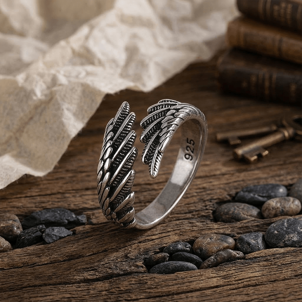 Silver Angel Wing Open Adjustable Ring